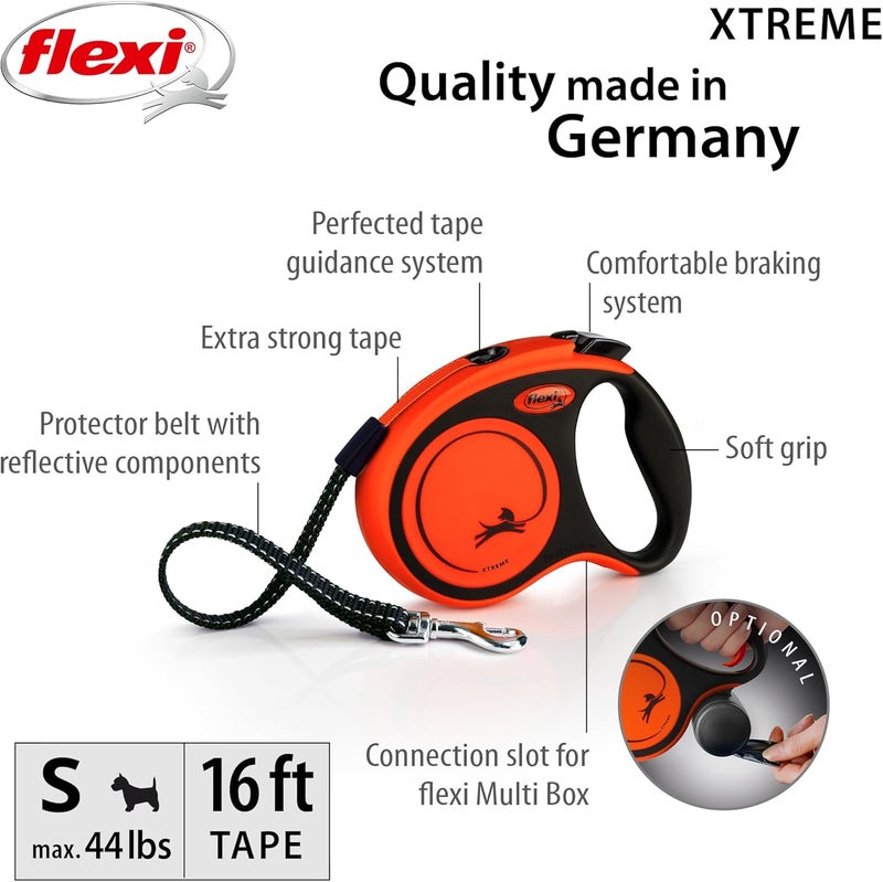 Flexi New Classic Tape Retractable Dog Leash for Small Dogs Upto 44 lbs.– 16 ft.,Orange/Black | Tangle Free Pet Walking Leash with One-Handed Brake, Pause, Lock | German Quality Product - Image 2
